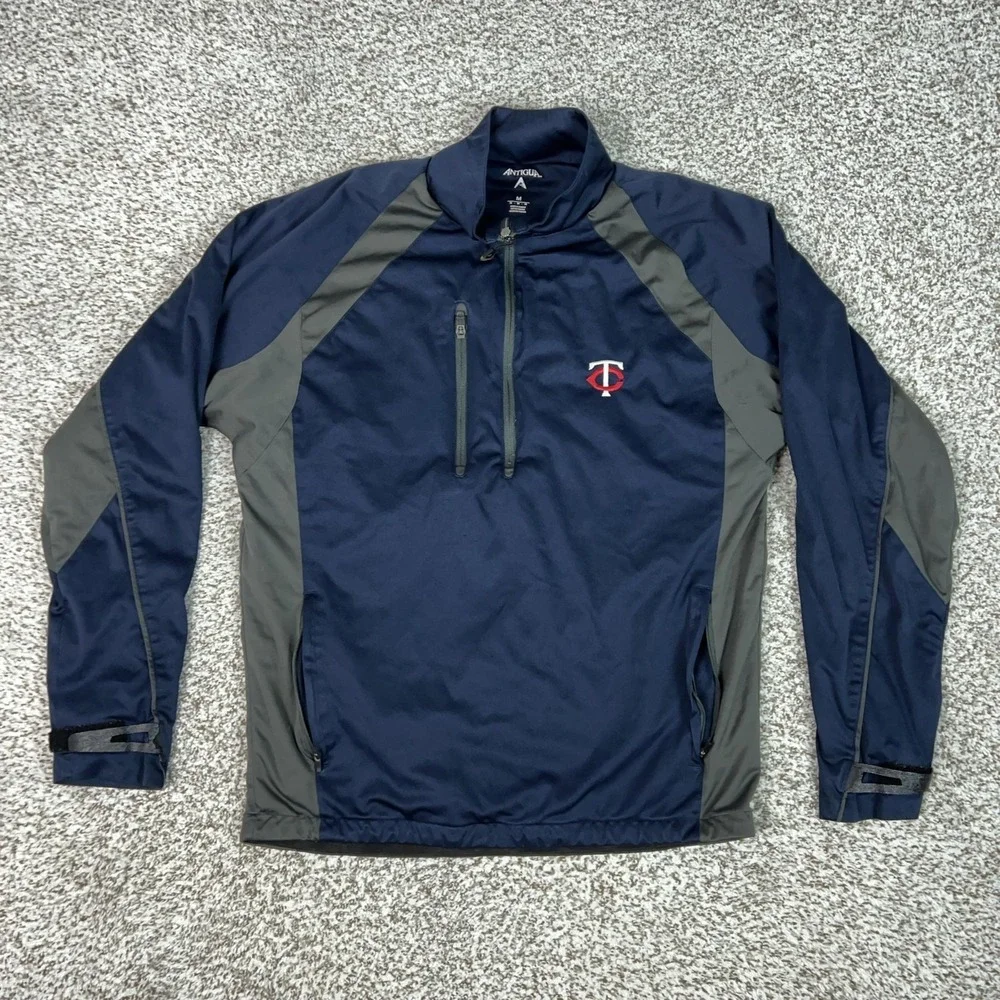 Minnesota Twins Jacket Mens Medium Blue MLB Baseball Antigua 1/4 Zip Pullover